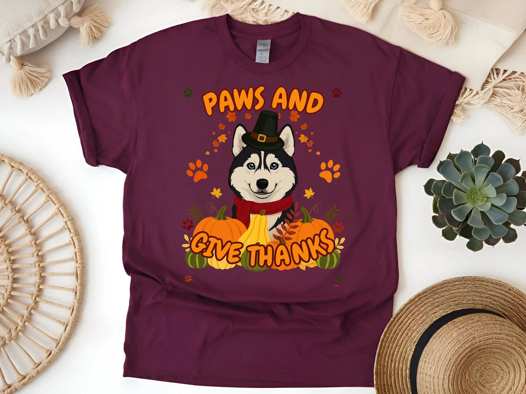 Husky Fall Shirt, Husky Fall T-Shirt, Husky Give Thanks, Husky Dog Autumn Tee, Cozy Husky Dog Shirt, Husky Shirt