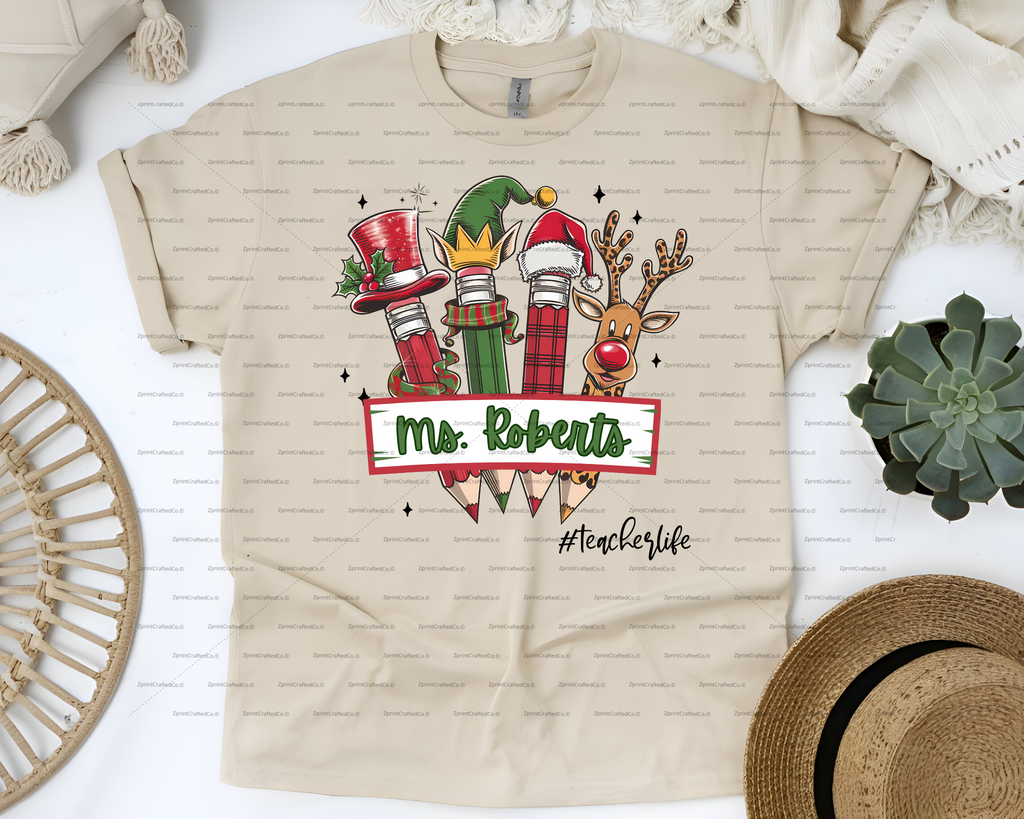 Christmas Pencil Custom Teacher Sweatshirt,  Christmas Teacher Life Shirt, Teacher Apparel